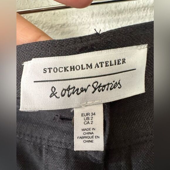 & OTHER STORIES Lyocell Linen Blend Pencil Button Front Midi Skirt Black Size 2 - Picture 9 of 11